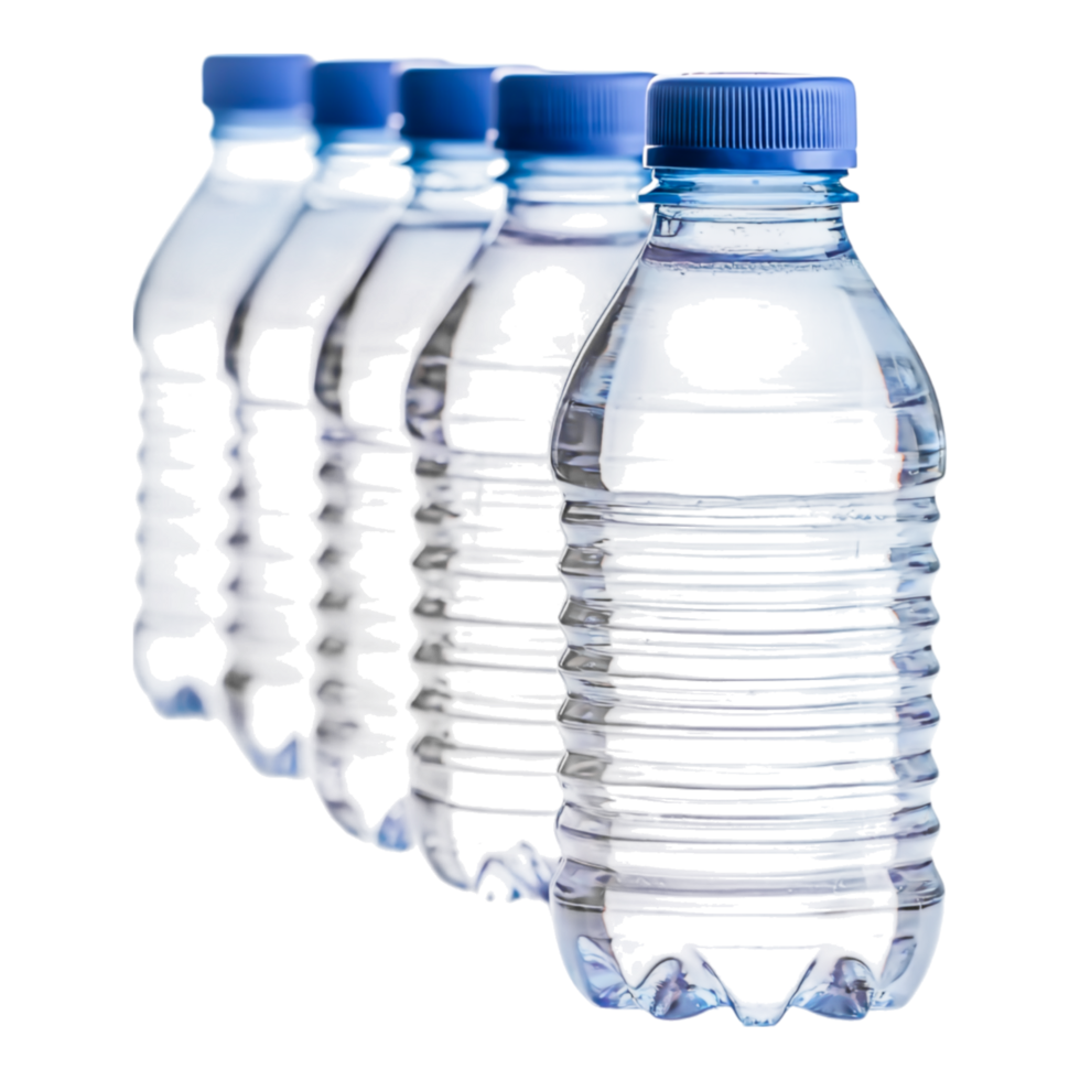 Clear Water Bottles in a Row with Soft Lighting Effect png