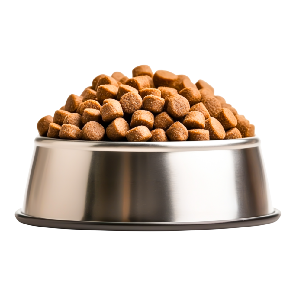 Close-Up View of Fresh Dog Food in a Silver Bowl png
