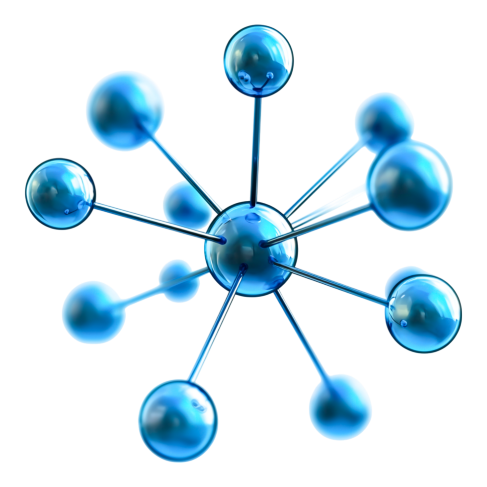 3D Molecular Structure with Blue Atoms and Connecting Bonds Representation png