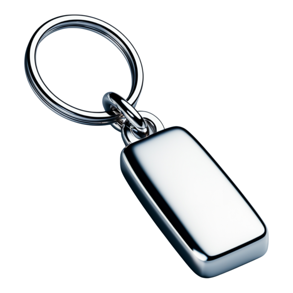 Shiny Silver Keychain with Rectangular Tag Design Element png