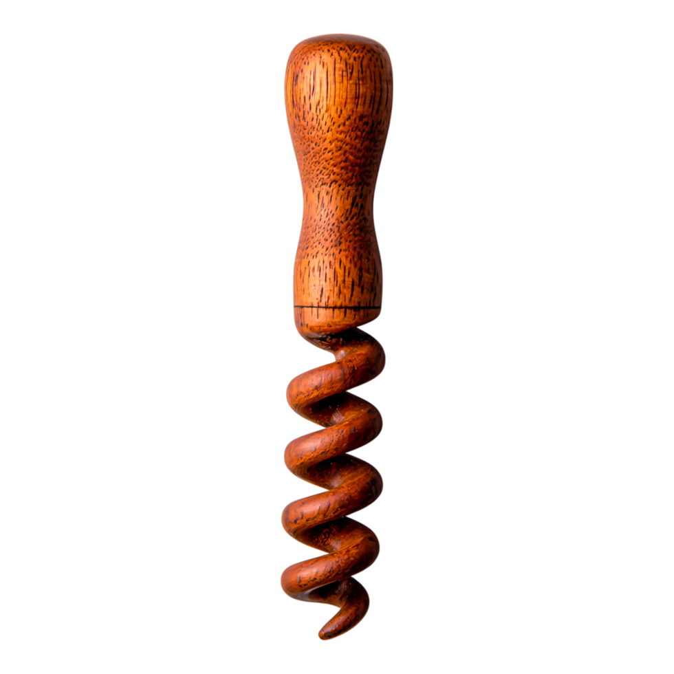 Vintage Wooden Corkscrew Tool with Elegant Spiraled Design png