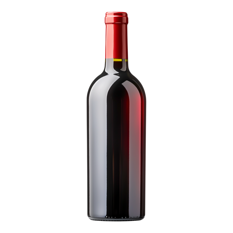 Elegant Red Wine Bottle with Bright Red Capsule and Reflection png