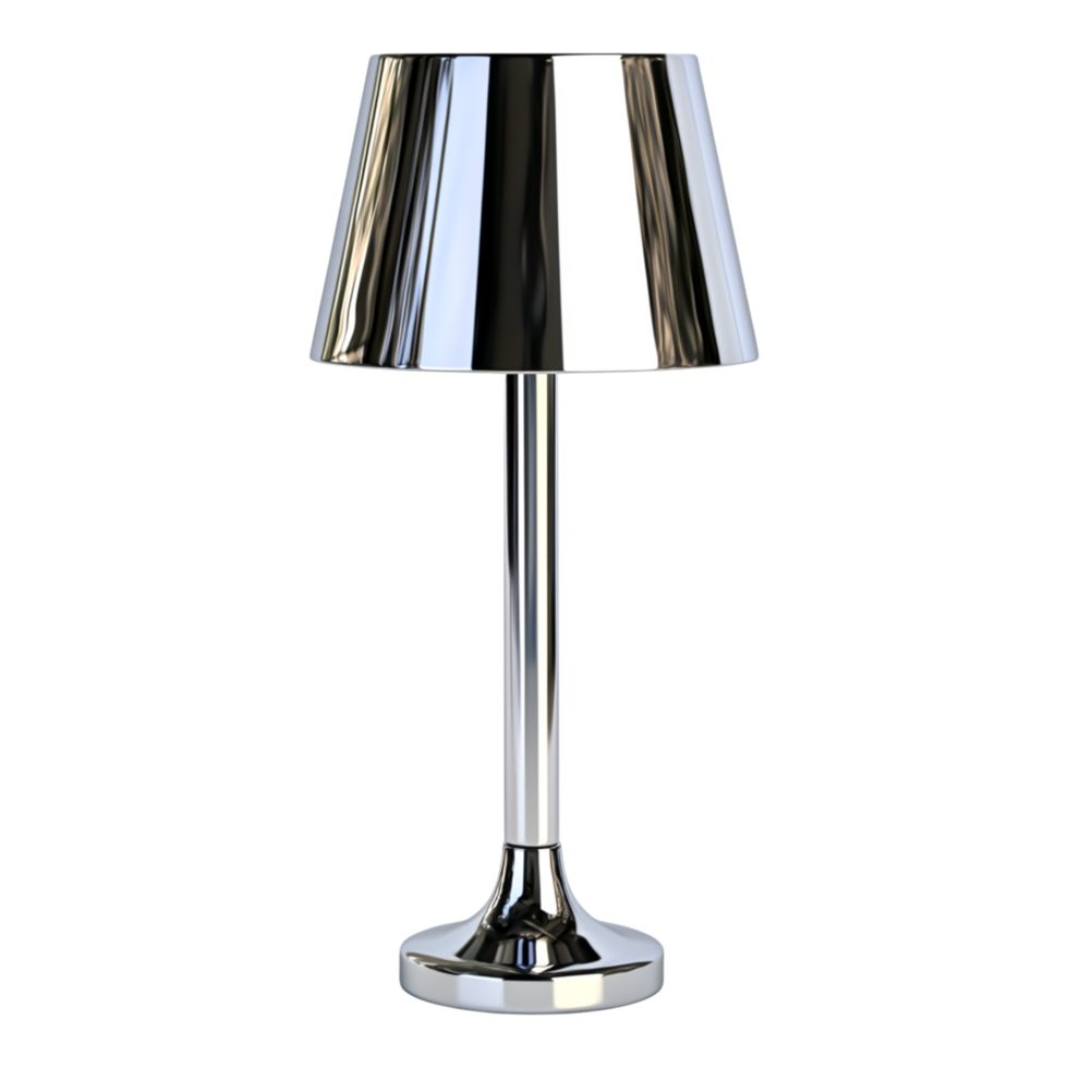 Elegant chrome table lamp with a stylish reflective shade design png