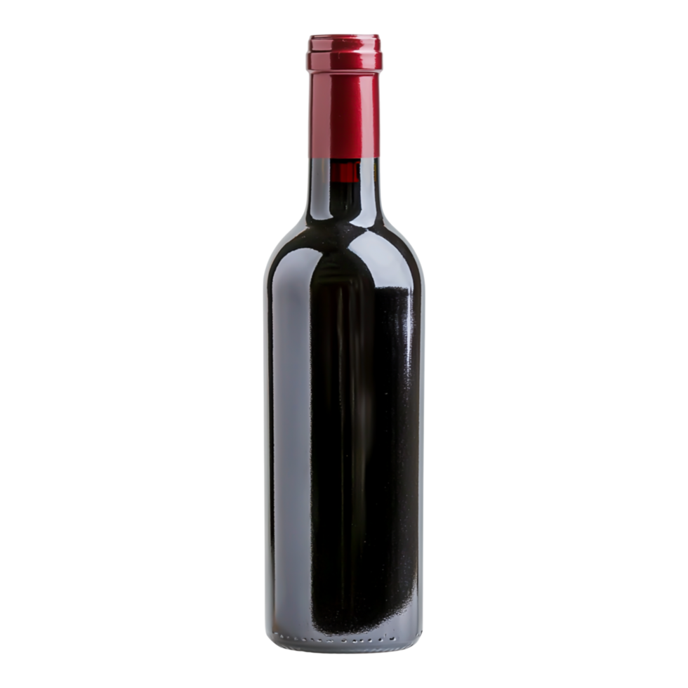 Elegant Red Wine Bottle with Glossy Finish and Red Cap png