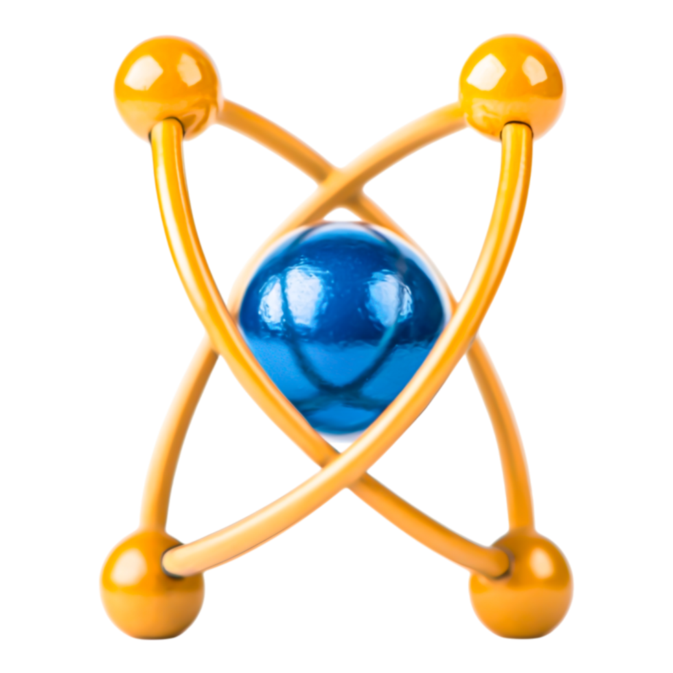 Colorful Atom Model with Blue Sphere and Yellow Electrons Displayed png