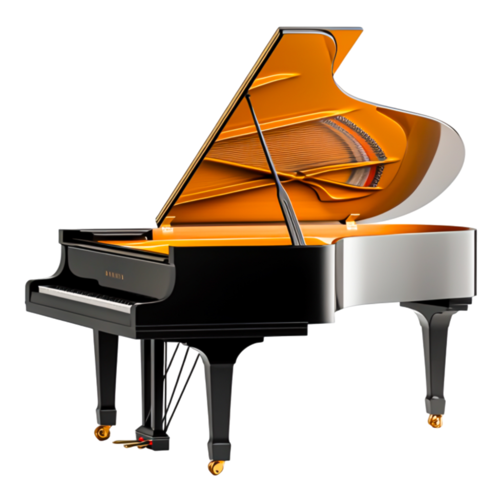 Elegant Grand Piano with Open Lid Showcasing Vibrant Interior Design png