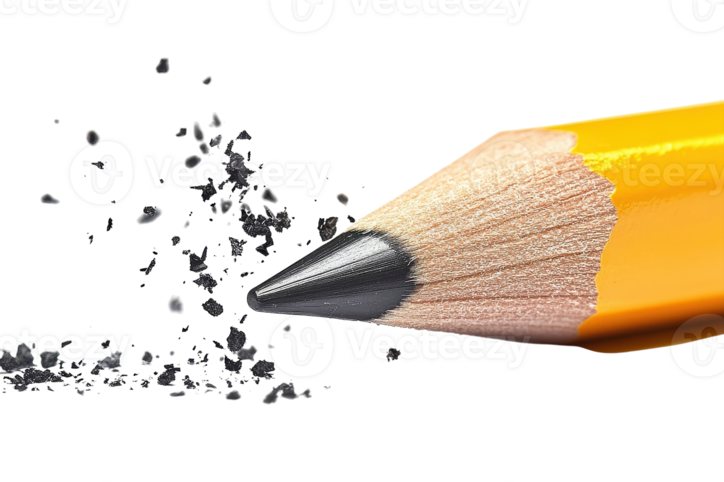 Close-up of yellow pencil shavings flying as the sharp tip of the pencil is used against a white surface png