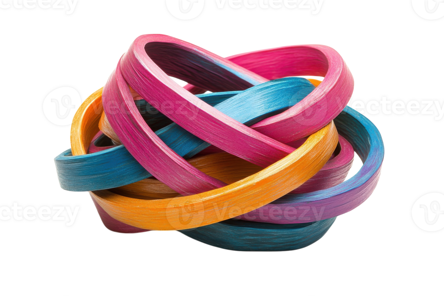 Colorful wooden rings intertwined in a playful arrangement showcasing vibrant hues and creative design png