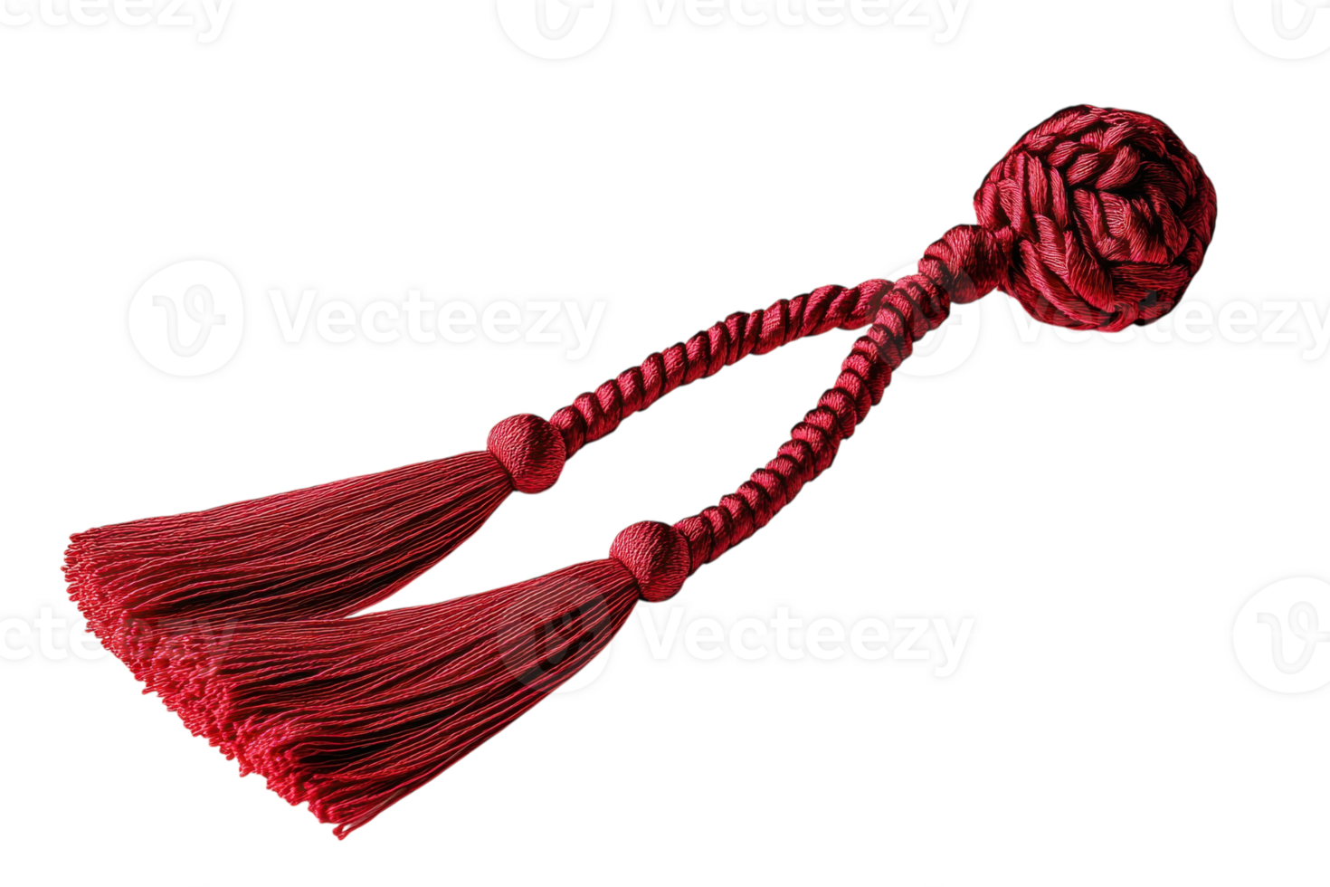 Decorative red tassel with braided rope and intricate knot design suitable for various crafts and home decor projects png