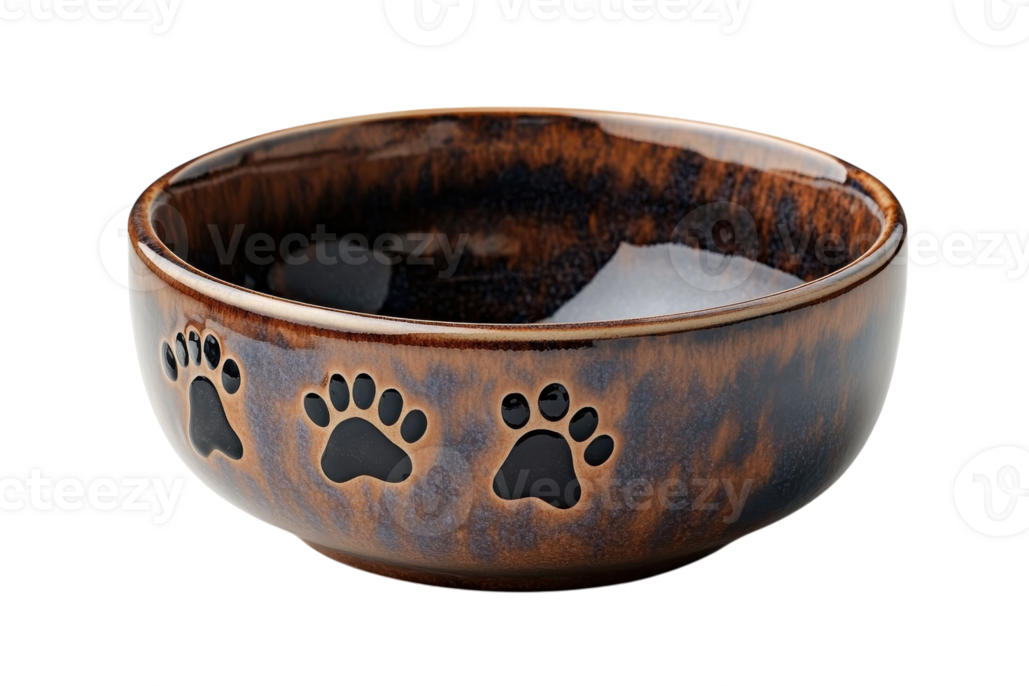 Ceramic pet bowl with paw print design suitable for dogs and cats in a stylish home setting png