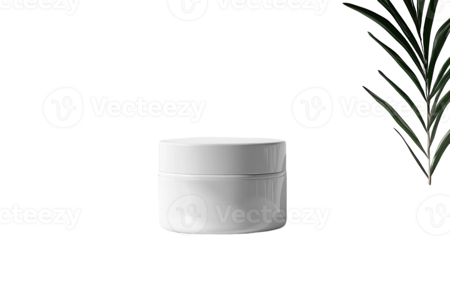 High-quality white cosmetic container with minimalistic design and green leaf accent in studio setting png