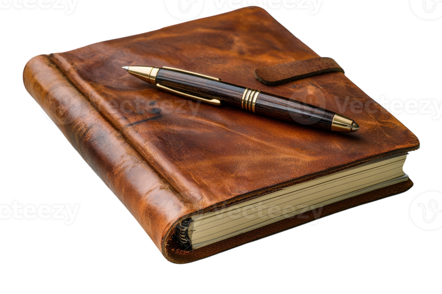 Elegant leather notebook and pen on a clean surface, perfect for jotting down ideas and notes png