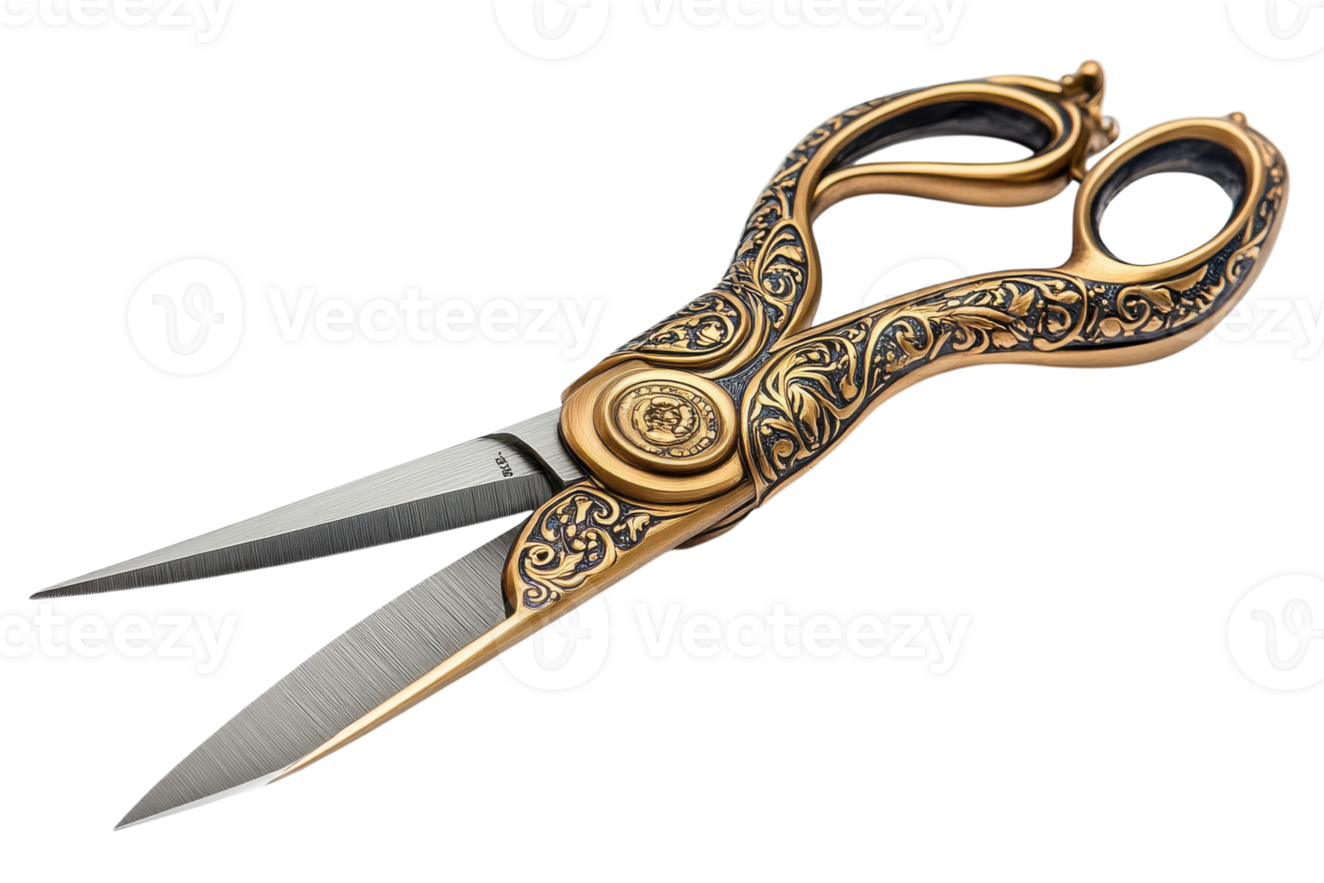 Elegant golden scissors with ornate design, showcasing craftsmanship and functionality for various cutting tasks png