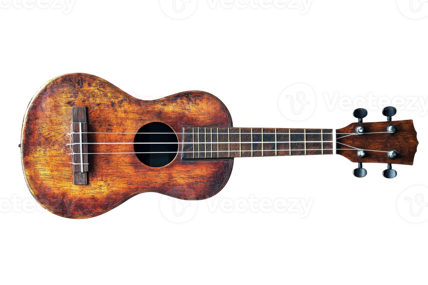 Quality wooden ukulele resting on a plain background, showcasing its craftsmanship and design details clearly png