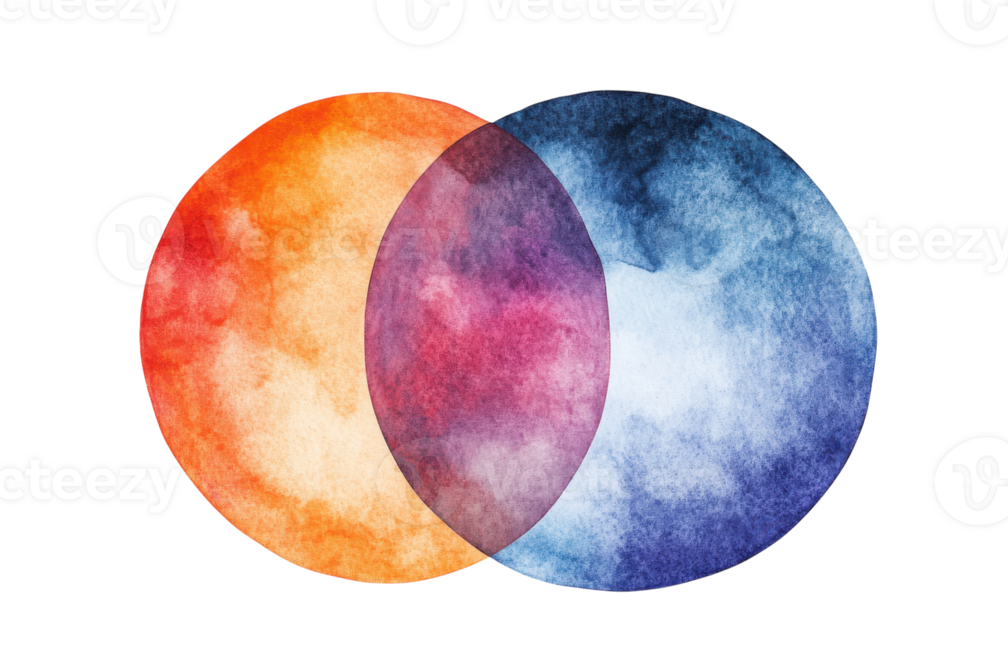 Blending of colors in watercolor circles showcasing overlapping hues and textures in an artistic design png