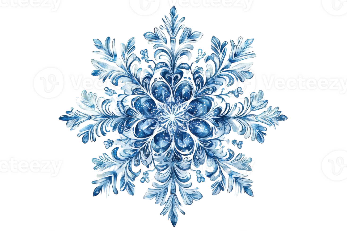 Delicate blue snowflake design with intricate details in floral patterns png