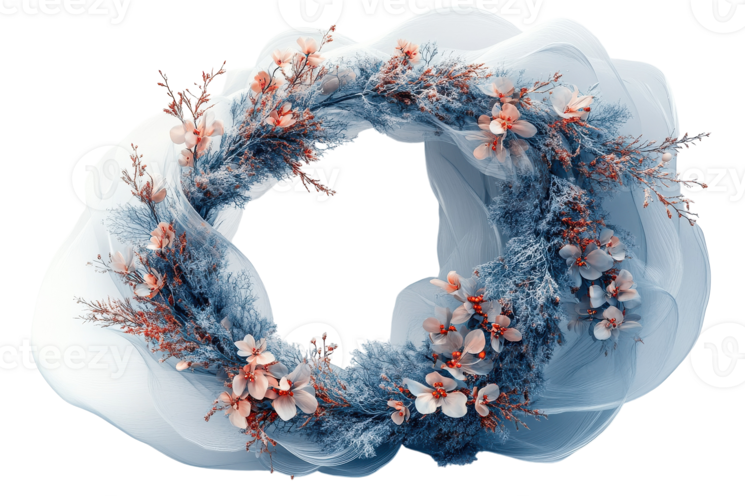 Elegant floral wreath adorned with pastel flowers and delicate foliage perfect for home decor or special occasions png