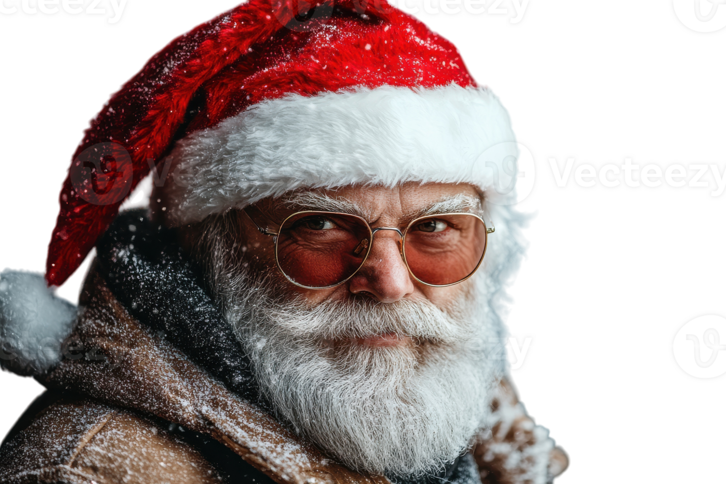 Santa Claus with white beard and red hat smiling joyfully in a snowy winter setting png