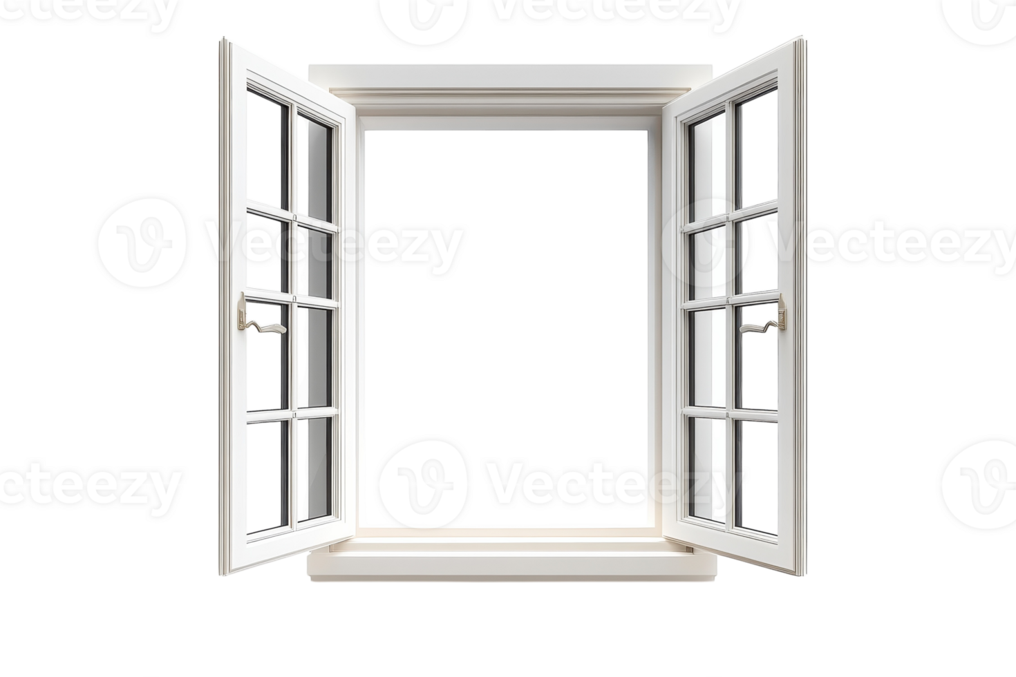 Open white window with classic design letting in natural light png