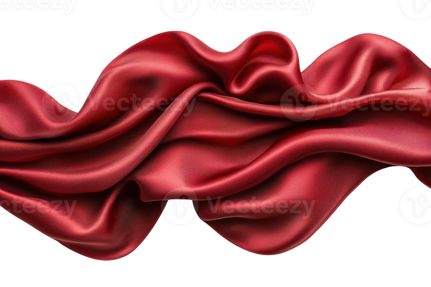 Rich red satin fabric elegantly draped and flowing in soft waves, showcasing texture and movement in a bright setting png