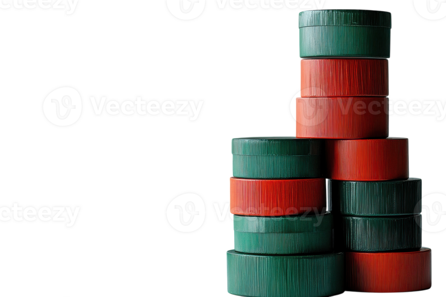 Colorful stacked boxes in green and red arranged artfully for decorative purposes or storage options png