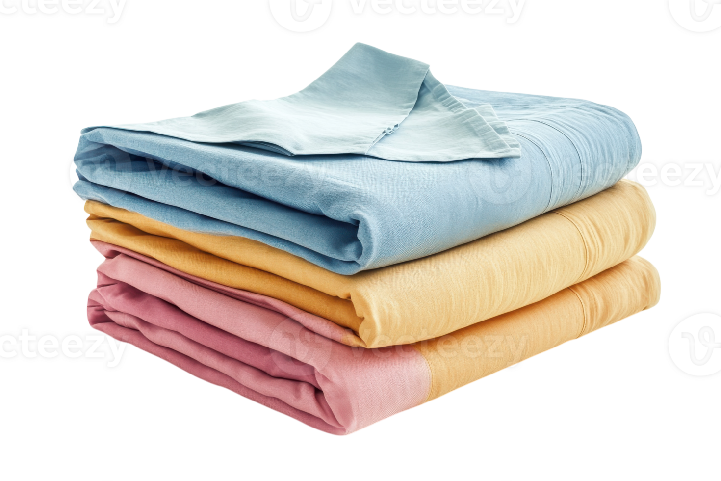 Soft and colorful bed linens folded neatly on a clean surface in a well-lit room png