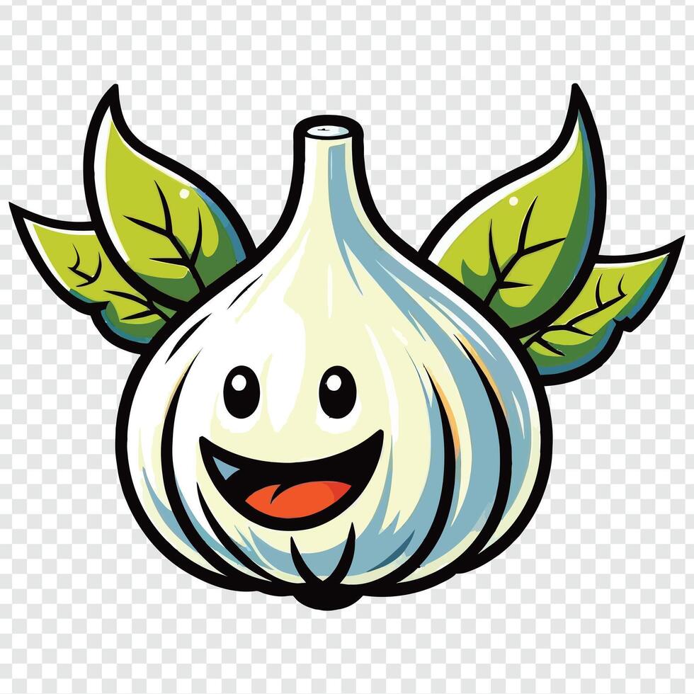 A cartoon garlic with leaves on it vector