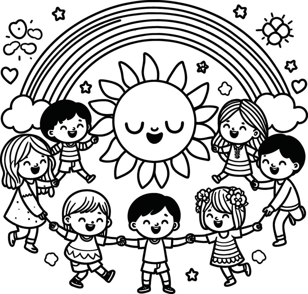 Children coloring pages with sun and stars vector