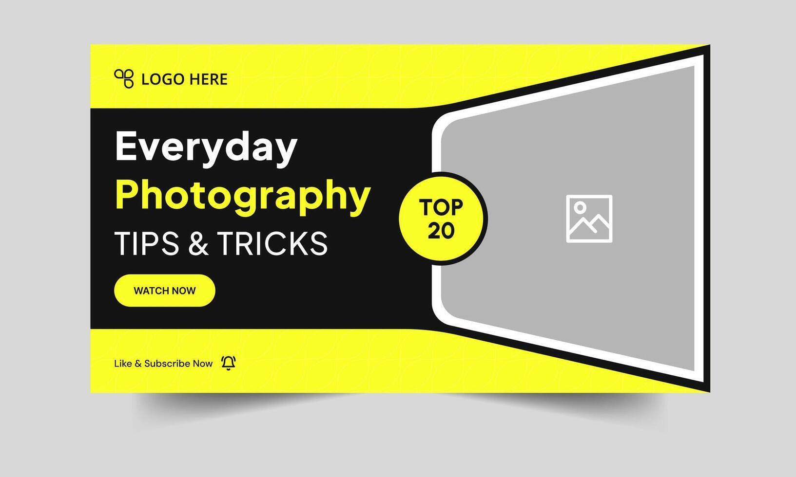 Editable photography tips and tricks cover banner design, daily photo shoot techniques thumbnail banner design, fully customizable eps 10 file format vector