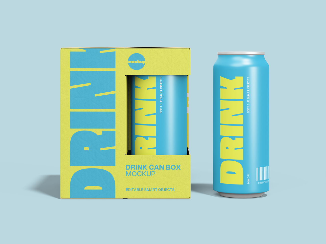 Drinks Can with Box Mockup psd