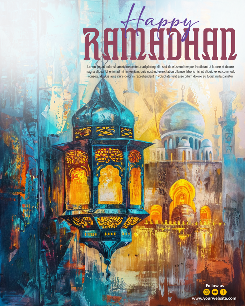 Happy Ramadan and Eid Mubarak painted background Social Media Post Template and Banner psd