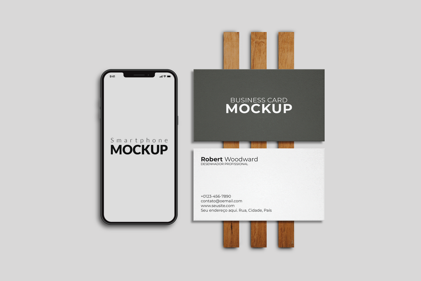 business card mockup with phone and tablet psd
