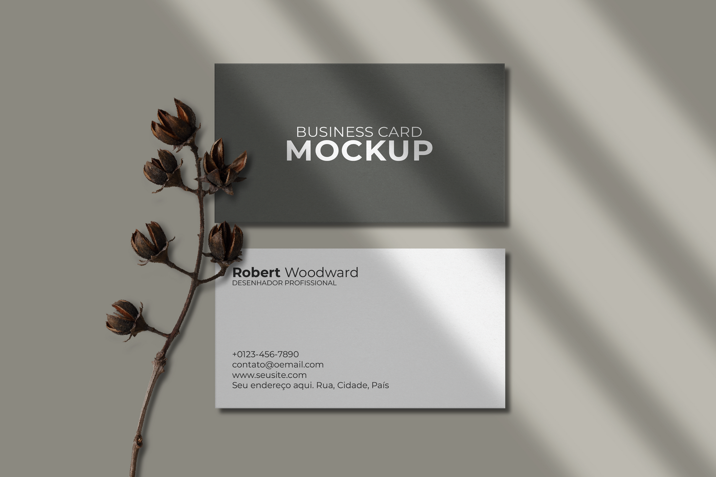 business card mockup with leaves psd