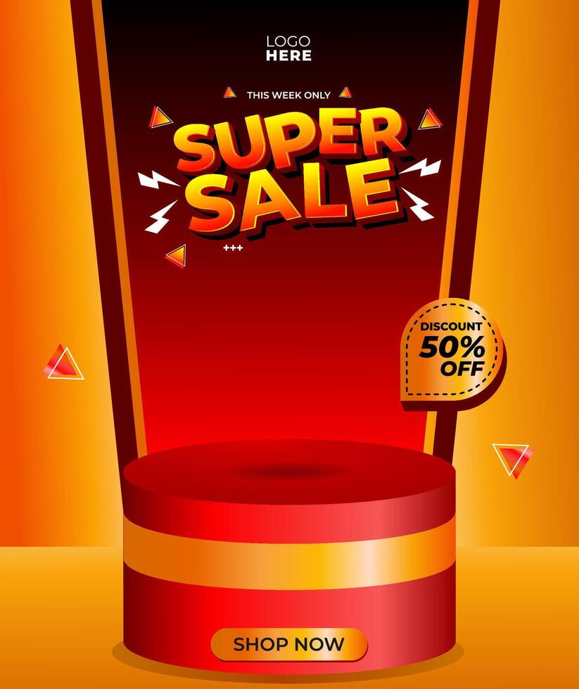 Premium Super Discount Sale Shopping Day red Gradient showcase stage podium square banner vector