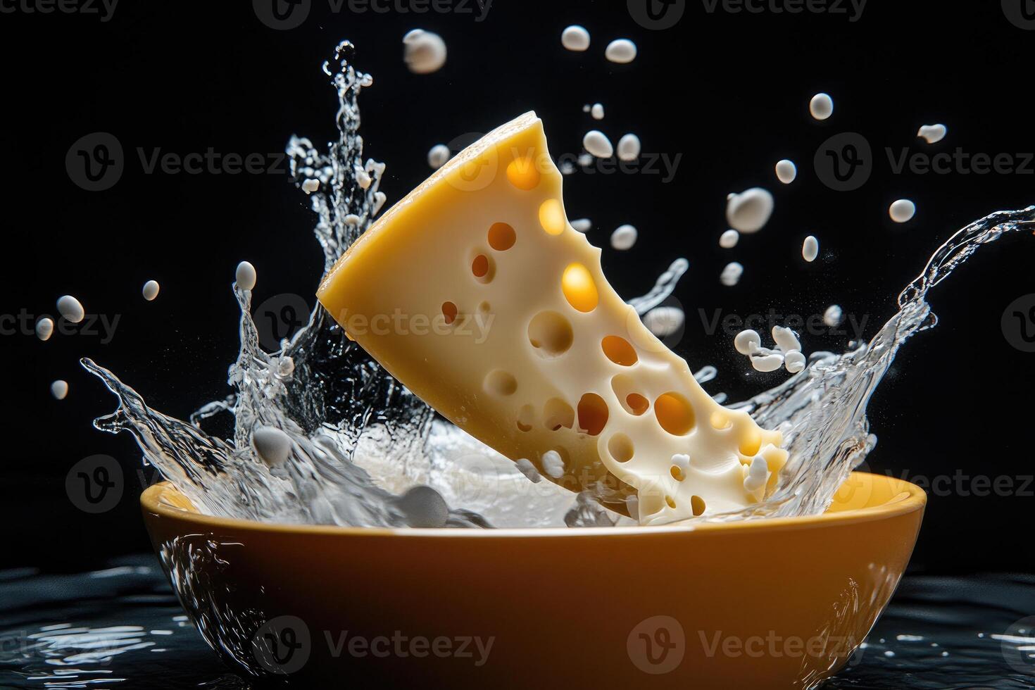 Swiss Cheese Splashing into Yellow Bowl photo