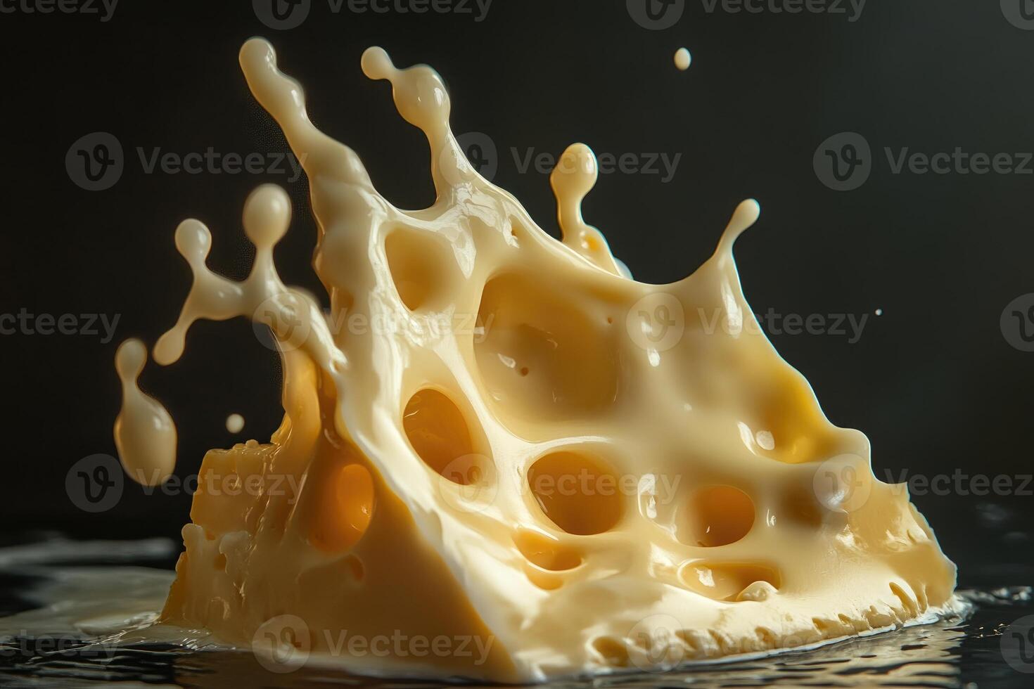 A Piece of Swiss Cheese Splashes into a Pool of Liquid photo
