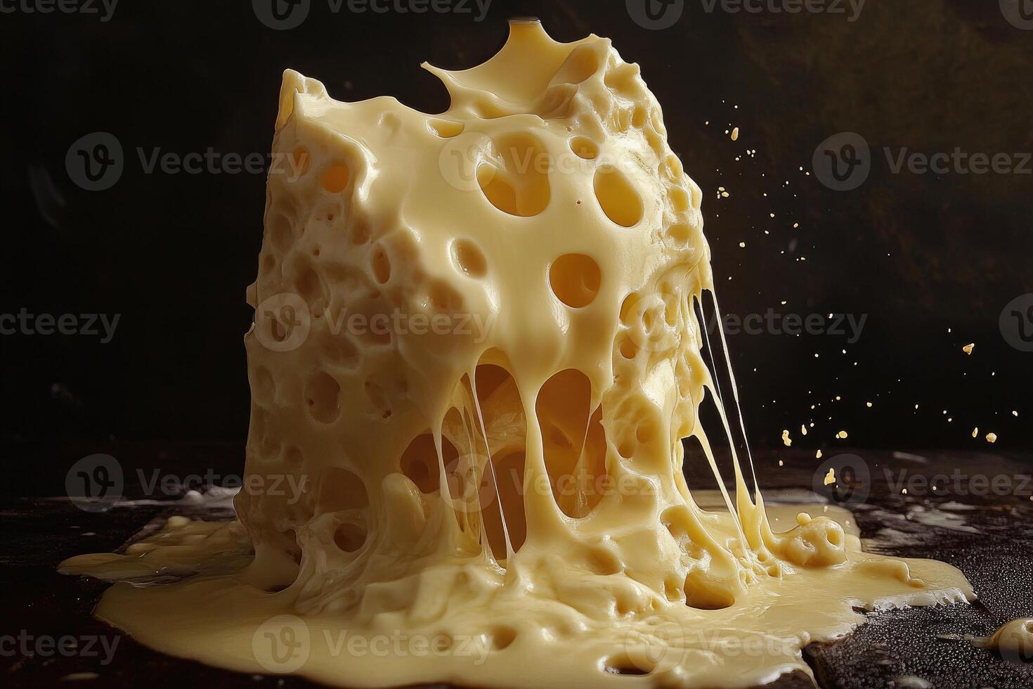 Melted Swiss Cheese with Holes and Dripping Strings photo