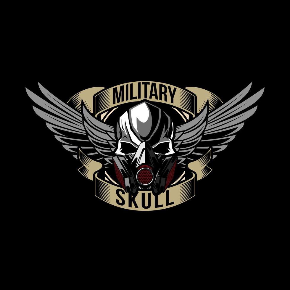 Skull Wearing respirator and wings. Design element for logo, label, sign, emblem. illustration vector