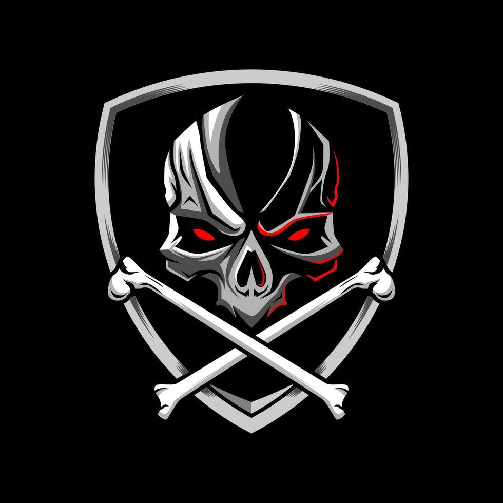 Skull with Cross bone in shield. Design element for logo, label, sign, emblem. illustration vector