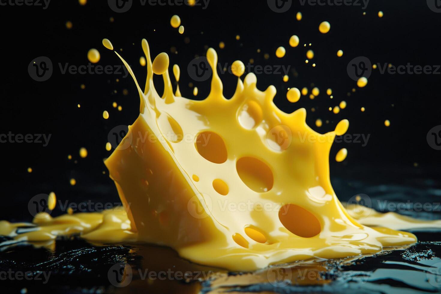 Melted Cheese Splashing on Black Surface photo