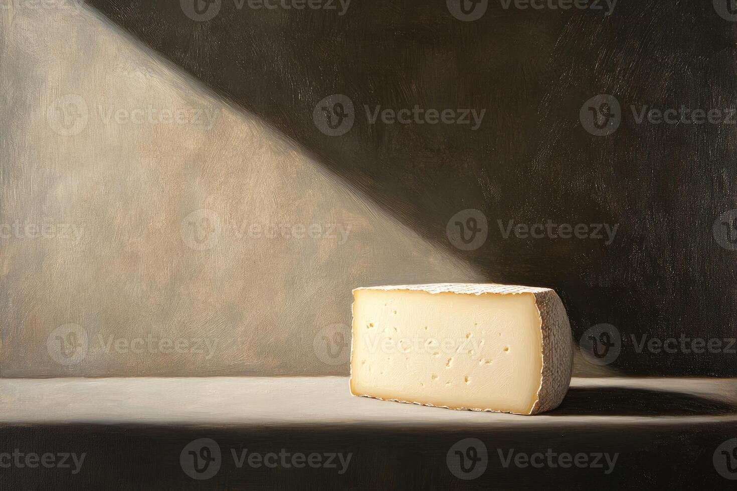A Block of Cheese on a Tabletop with a Single Light Source photo