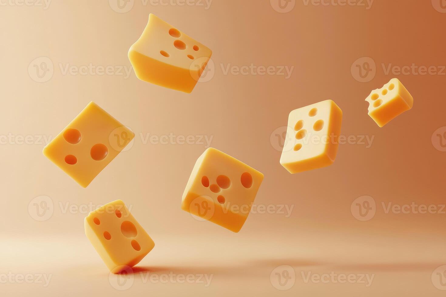Five Cubes of Swiss Cheese Floating in Air photo