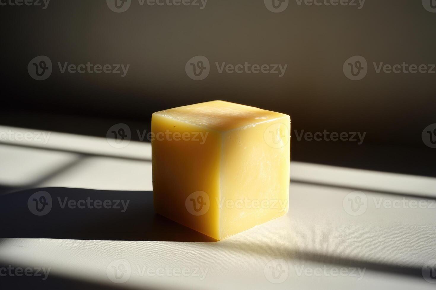 Rectangular Yellow Soap Bar on a White Surface with Light and Shadow photo