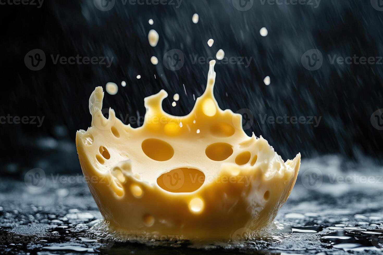 A Piece of Swiss Cheese Splashes into Water photo