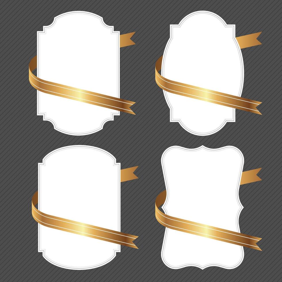 Set of label frames with gold ribbons wrapped around them for decoration vector