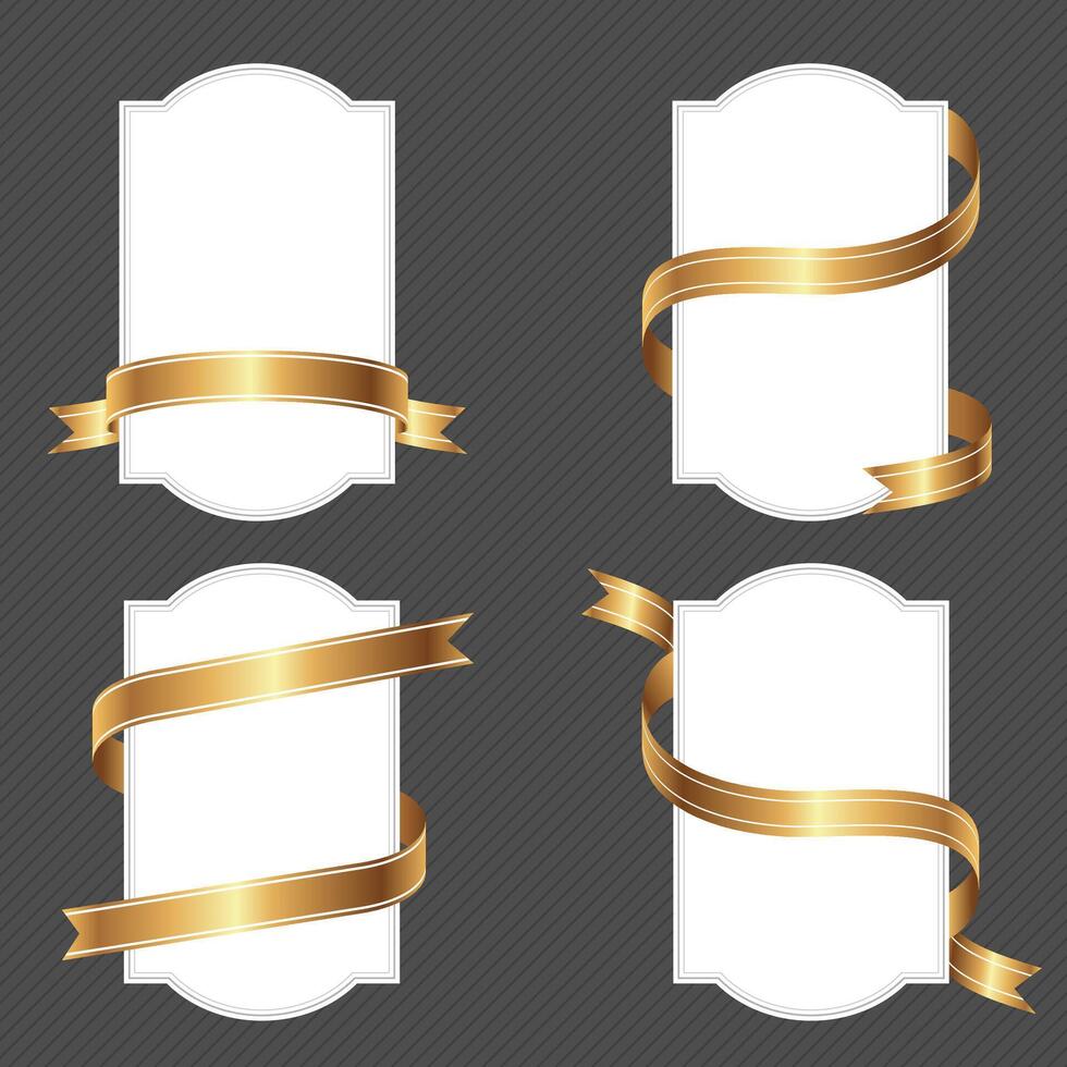 label frames with gold ribbons wrapped around them for decoration and celebration vector