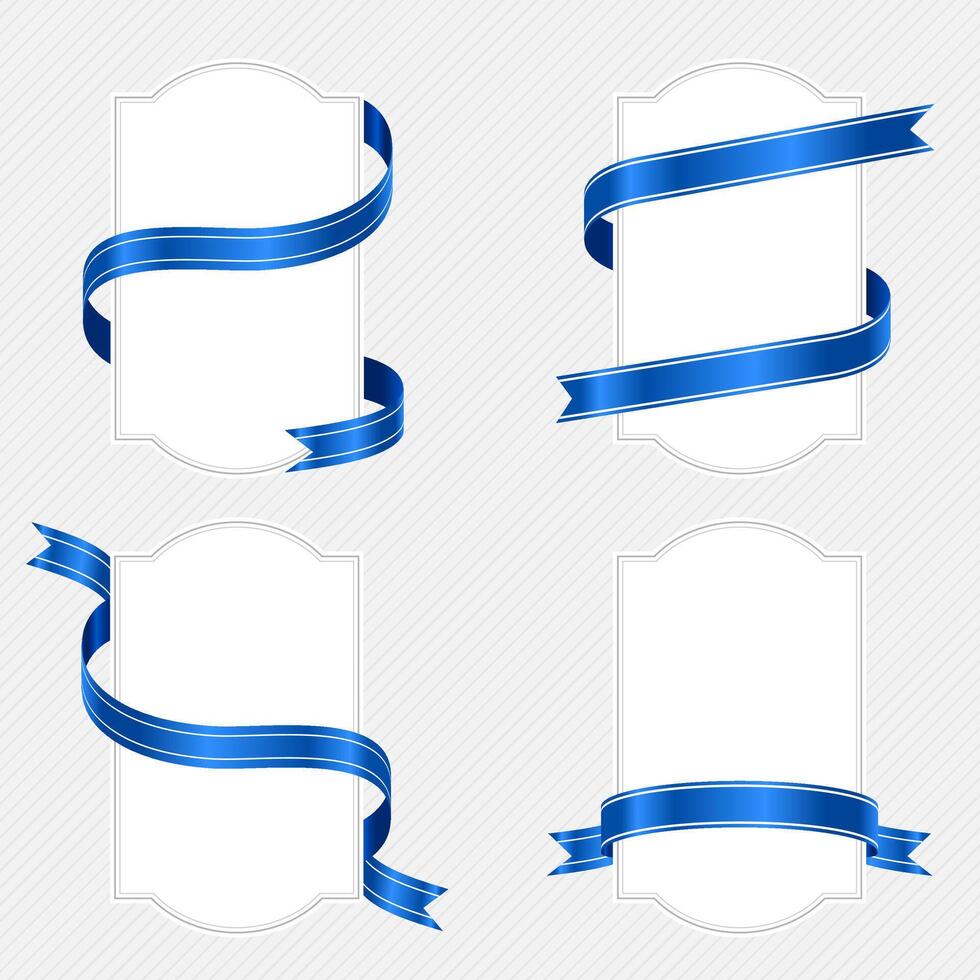 Set of label frames with blue ribbons wrapped around them for decoration and celebration. vector