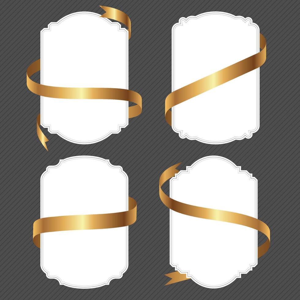 label frames with gold ribbons wrapped around them for decoration vector