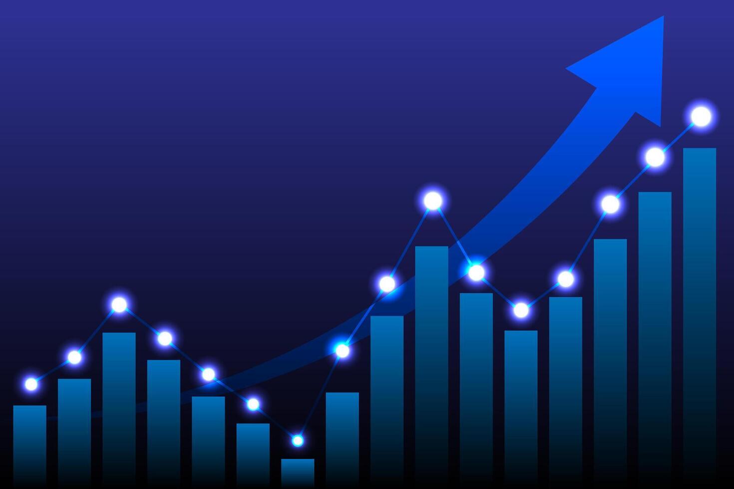 Growth chart with arrows illustrating financial progress and success in business vector