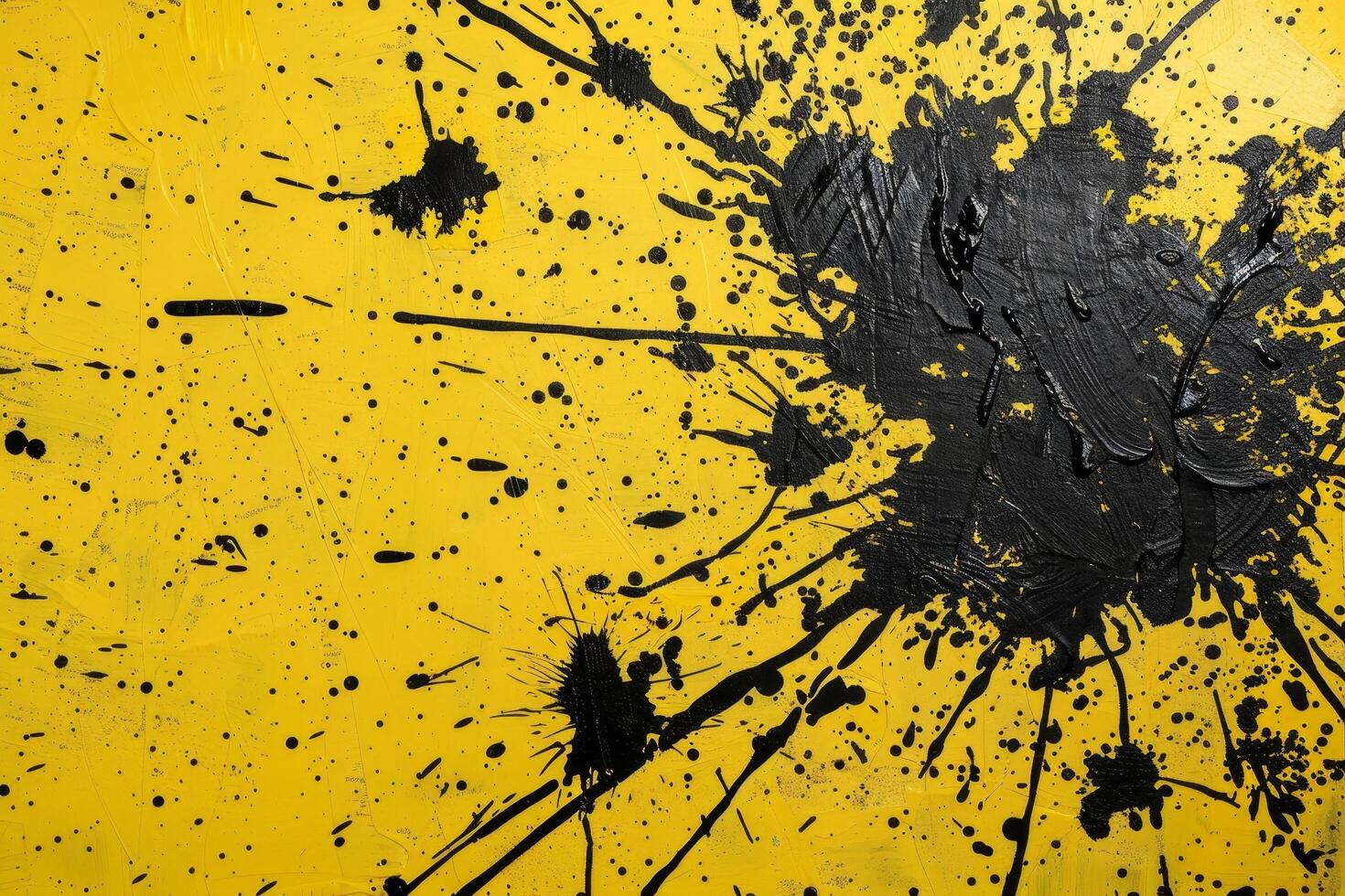 Abstract black paint splatter on yellow background photo